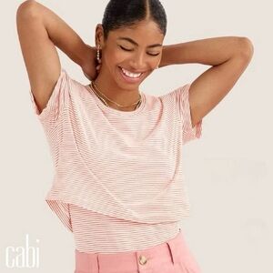 CAbi Red & White Striped Short Sleeve Layered Tee